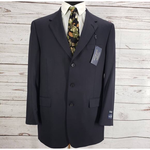 Austin Reed New Black Wool Super 100's Herringbone Suit Jacket 44R - Picture 1 of 16